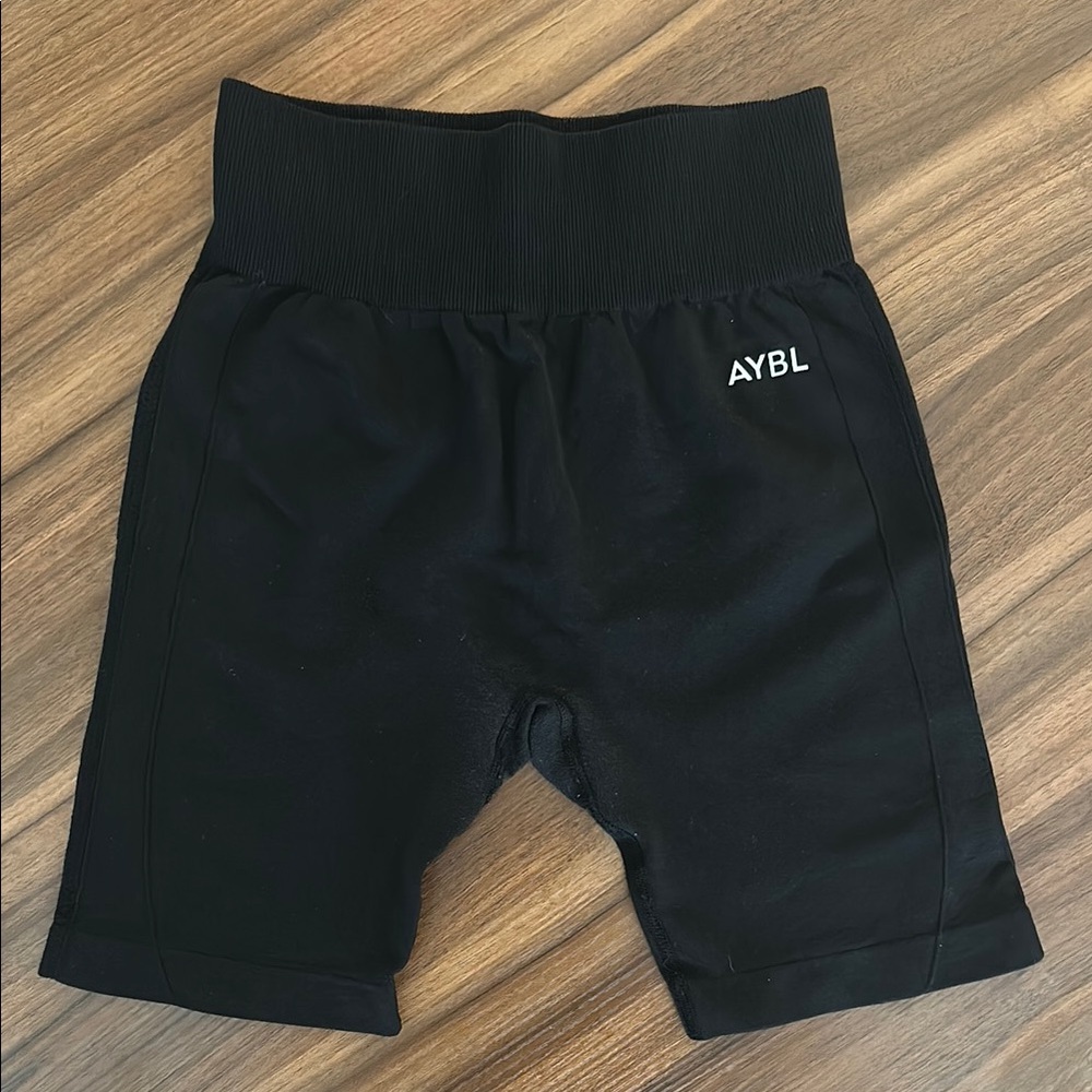 AYBL Black High-Rise Biker Shorts with Ribbed Waistband